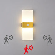 Modern gold acrylic led wall lamp featuring a warm glow, frosted diffuser panels, and a metallic sensor for bedroom decorbites acrylic led