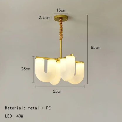 Modern gold acrylic pendant lights featuring a gold metal chandelier with frosted white pe glass shades for dining room use
