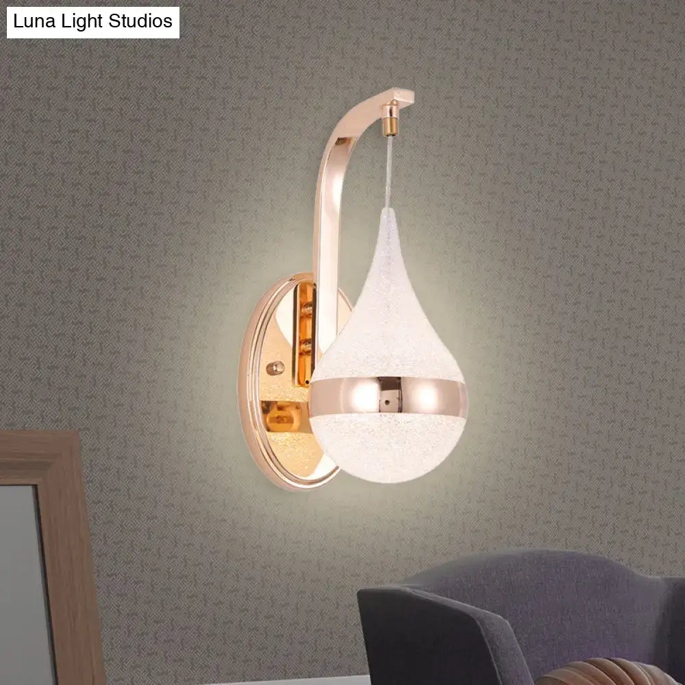 Modern gold acrylic waterdrop wall light fixture with rose gold metallic frame and frosted glass teardrop shade