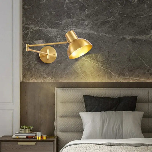 Modern gold adjustable led wall lamp with sleek adjustable arm and dome-shaped shade for bedroom reading decorbites wall lamp
