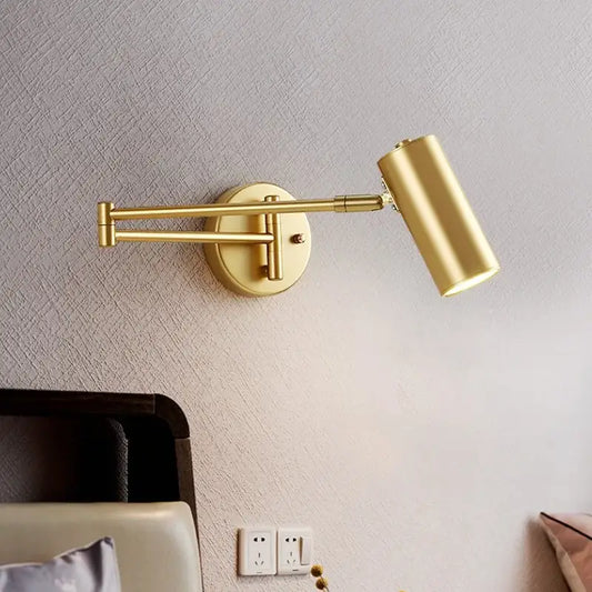 Modern gold decorbites adjustable long wall lamp with cylindrical head and articulated arm for bedroom reading light