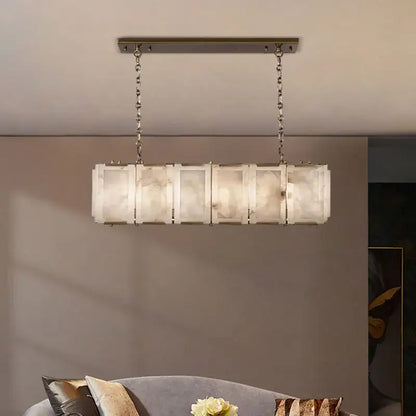 A modern gold alabaster dimmable led marble art chandelier with brushed metallic frame and softly glowing panels for dining room decorbites dimmable led