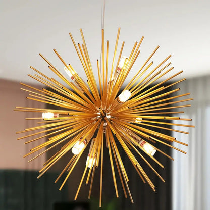 Modern gold aluminum dandelion pendant light with exposed filament bulbs for dining room pendant light fixture
