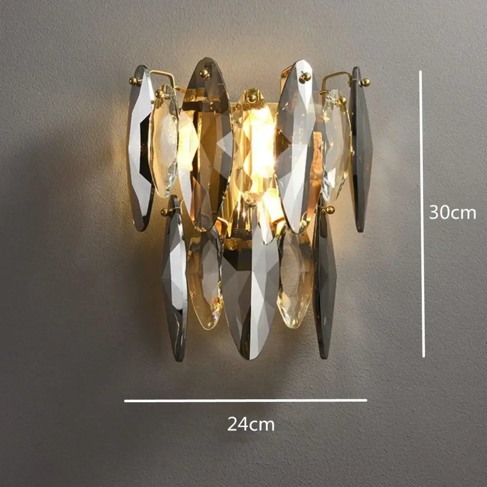 Gold-toned decorbites crystal ceiling wall sconce with faceted clear and smoky amber crystal leaves for modern decor