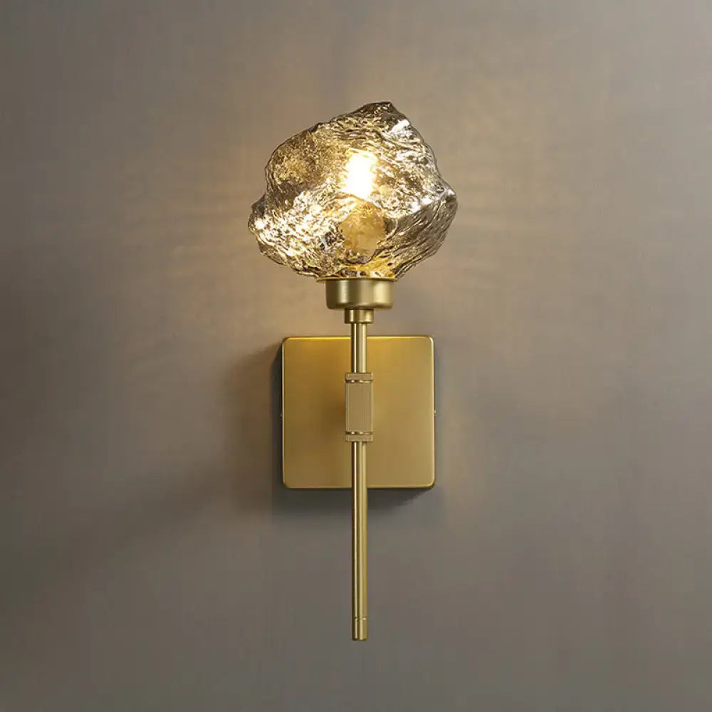 Modern gold amber smoke gray glass wall sconce with textured amber smoke gray glass shade for living room lighting