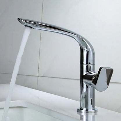 Modern gold and black decorbites basin faucet with chrome finish single-handle and sleek curved spout design for bathroom use