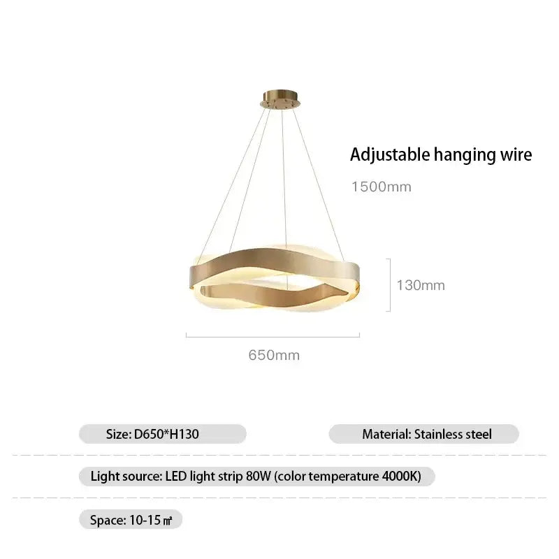 Modern gold and black circle chandelier pendant light with gold-toned stainless steel and integrated LED strip lighting