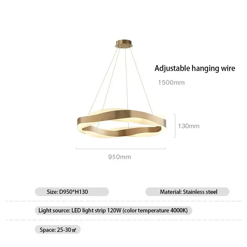 Modern gold-toned stainless steel pendant light with led strip in decorbites black circle chandelier design
