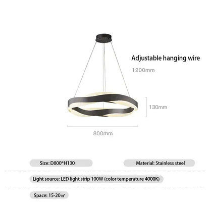 Modern gold and black circle chandelier pendant light with black stainless steel ring and led strip lighting decorbites black circle