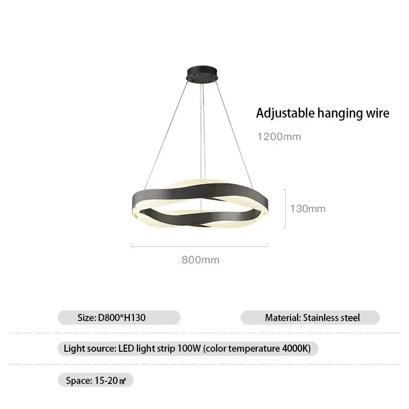 Modern gold and black circle chandelier pendant light with black stainless steel ring and led strip lighting decorbites black circle