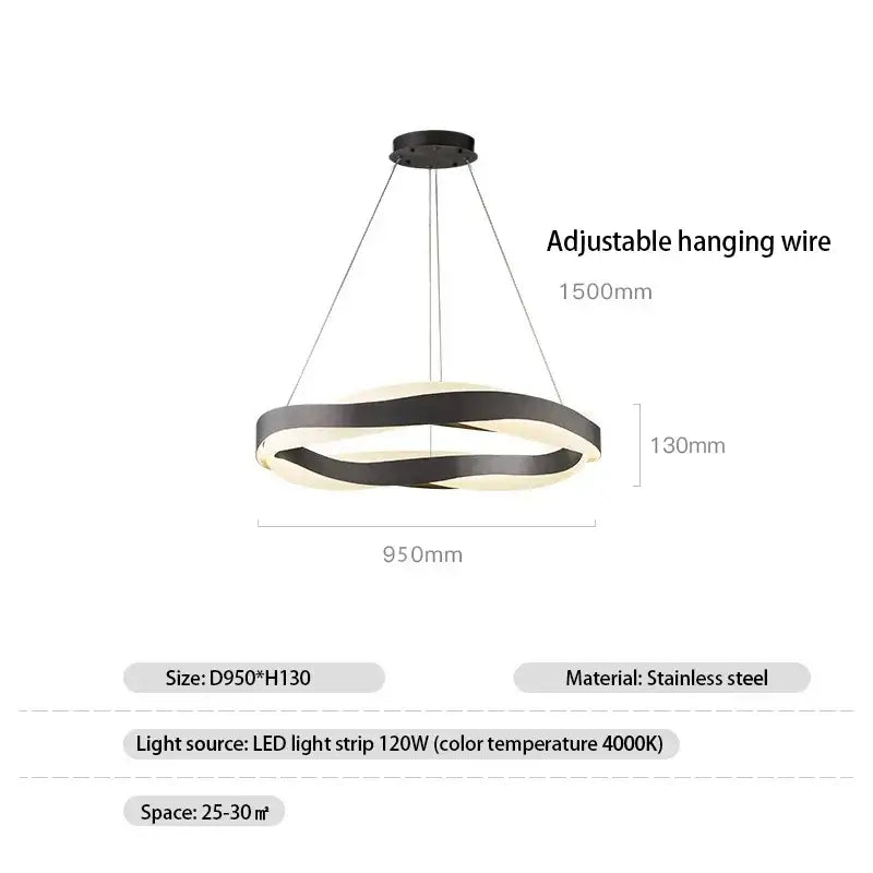 Modern gold and black circle chandelier pendant light with black stainless steel ring and led strip lighting by decorbites black circle