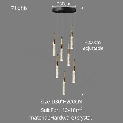 Modern gold and black decorbites crystal chandelier with seven hanging faceted glass pendants for living room lighting