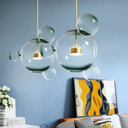 Modern gold and black glass chandelier with blue-green gradient bubble pendant light by decorbites glass chandelier