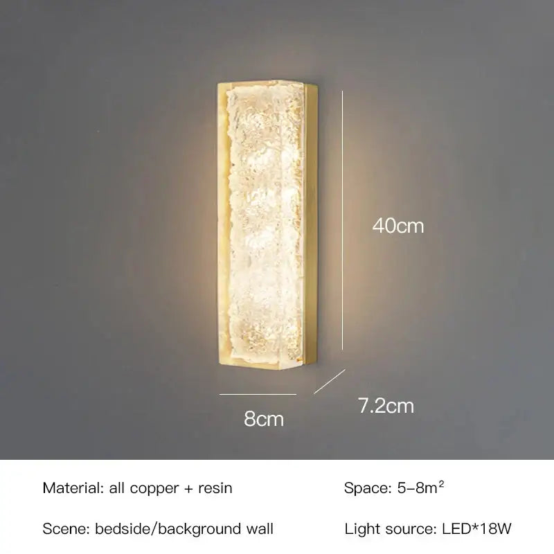 Modern gold and black led bedroom wall lamp featuring a rectangular wall lamp with polished copper frame and resin center decorbites led bedroom