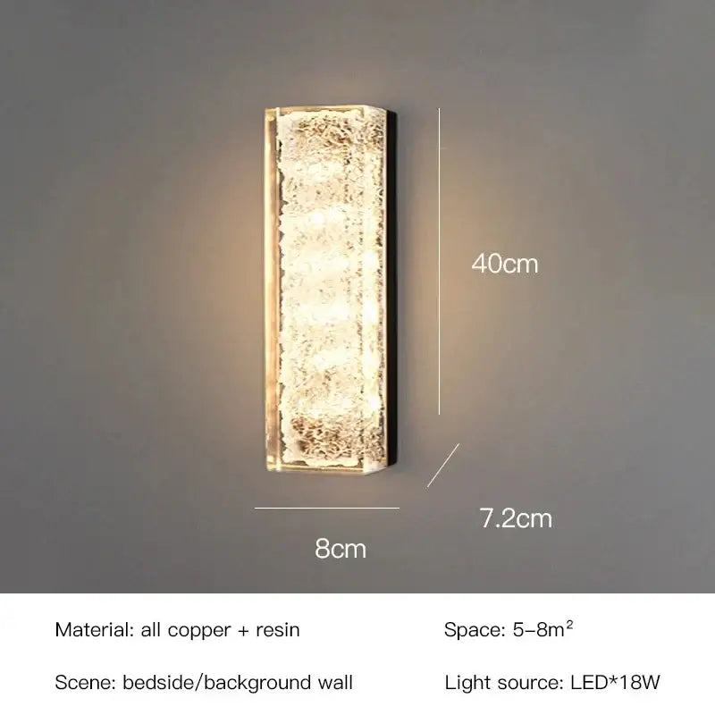 Modern gold and black led bedroom wall lamp with rectangular copper frame and textured translucent resin body wall lamp decorbites led bedroom
