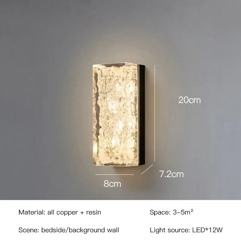 Modern gold and black led bedroom wall lamp with textured translucent resin front and copper frame wall lamp decorbites led bedroom
