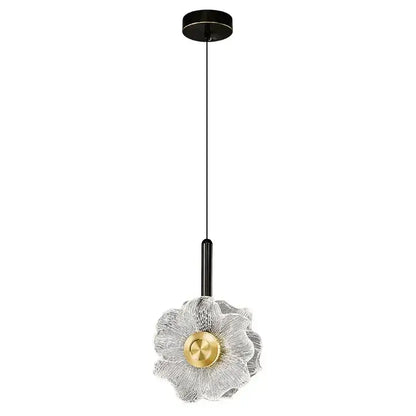 Modern gold and black led glass wall lamp with delicate translucent flower pendant and black metal suspension decorbites led glass