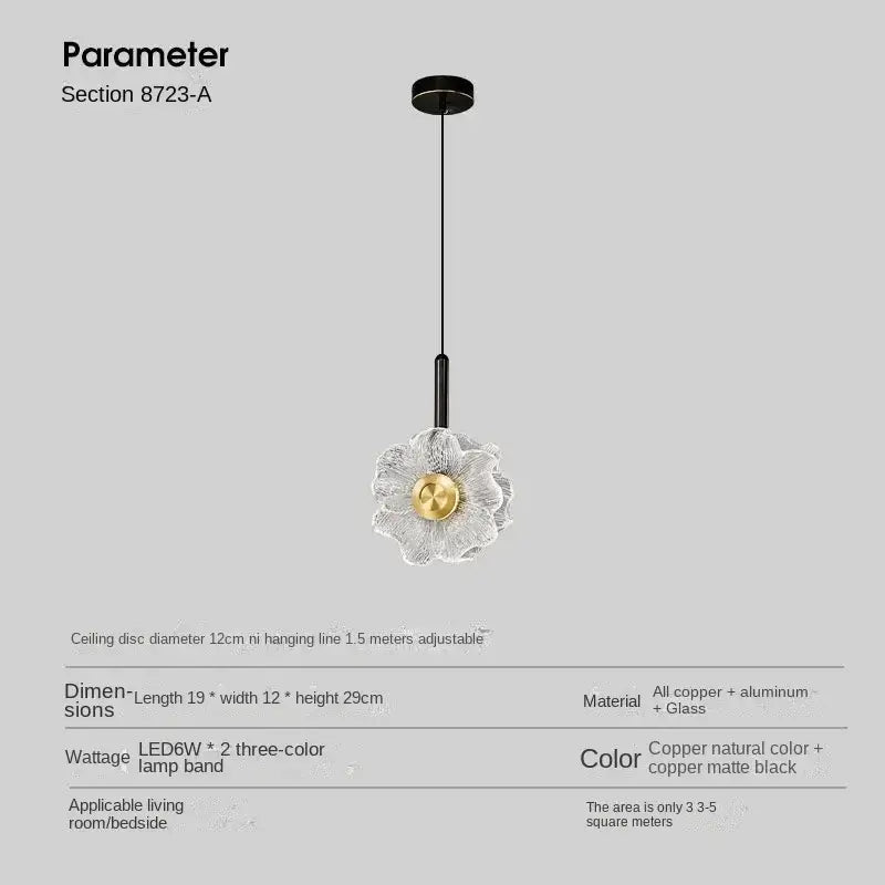 Modern gold and black led glass wall lamp with delicate flower-shaped pendant and brass disc for bedroom decorbites led glass