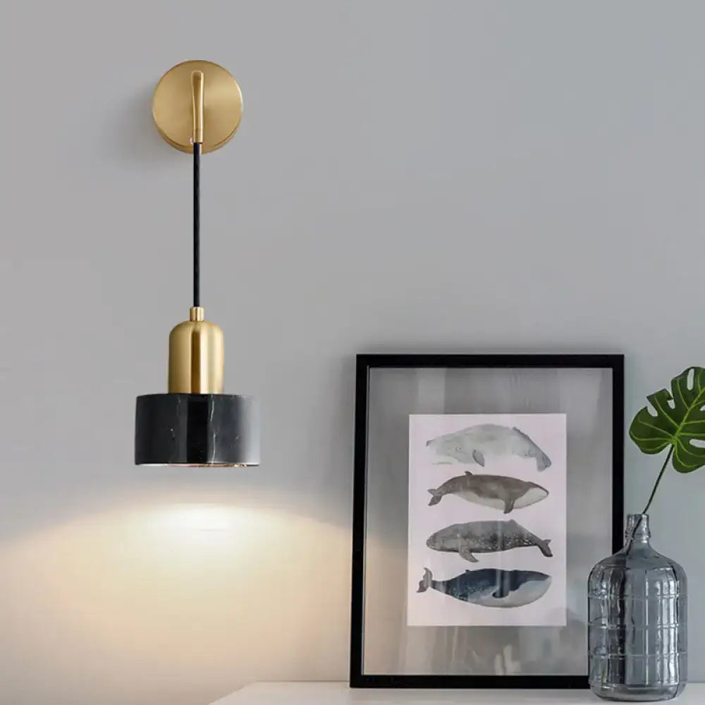 Modern gold and black marble pendant light fixture with sleek metal design for living room and maximum bulb wattage use