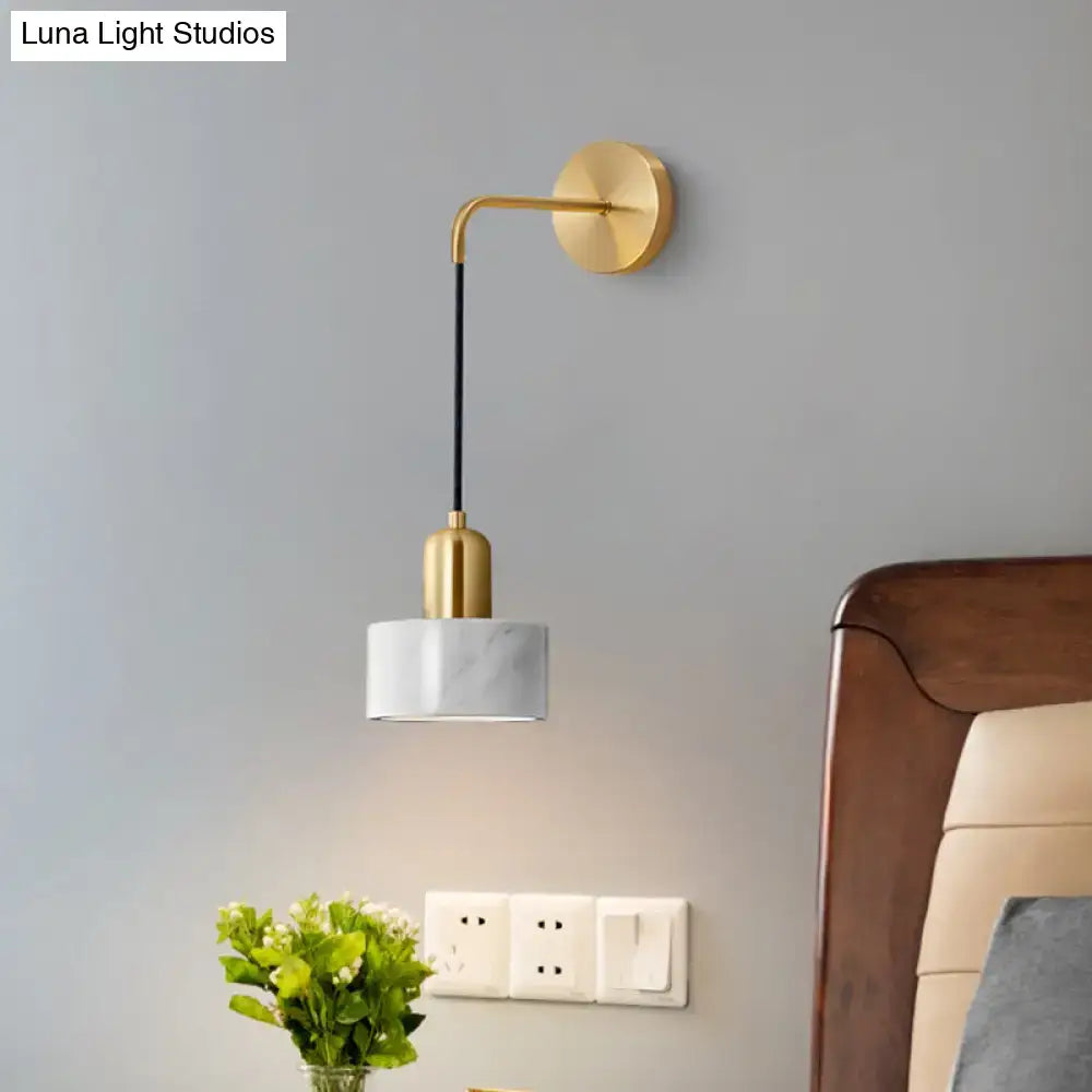 Modern gold and black marble pendant light fixture with sleek curved arm for living room maximum bulb wattage design