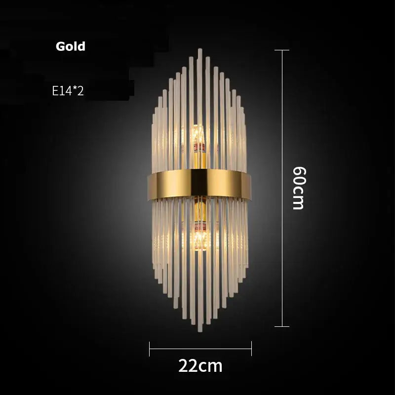Modern gold and clear crystal led wall sconce with vertical radiating glass rods for bedroom decorbites crystal led lighting