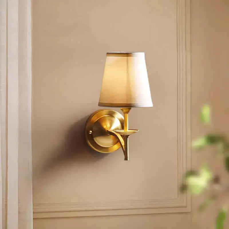 Modern gold and cream fabric wall lamp with gold finish and cream shade ideal for bedroom decorbites copper wall lamp