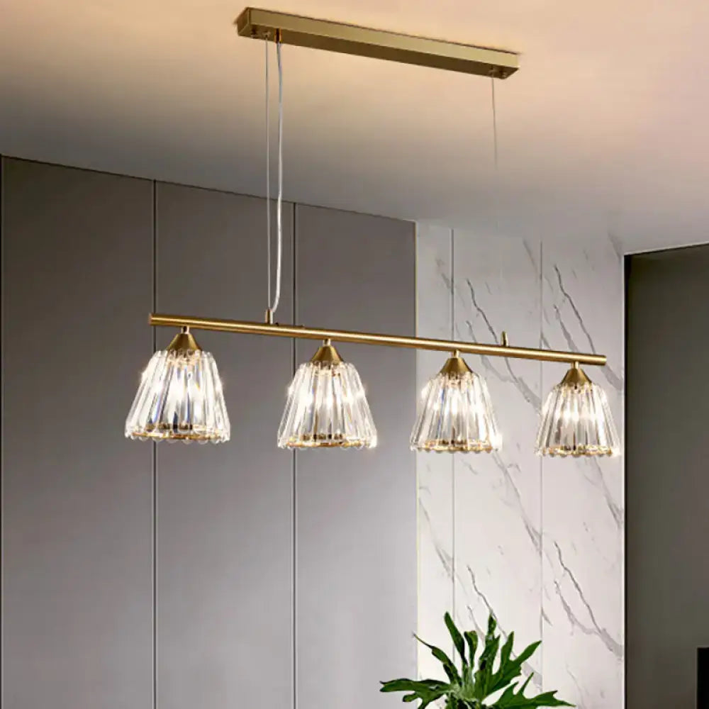 Modern brass pendant light with four crystal chandelier shades in gold for dining room 220v-240v use