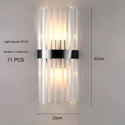 Modern gold and crystal wall light with vertical crystal bars and sleek chrome accent band for decorbites crystal wall decor
