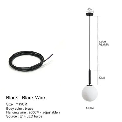 Black spherical pendant light with brass body and adjustable wire complements modern gold frosted glass globe pendant light