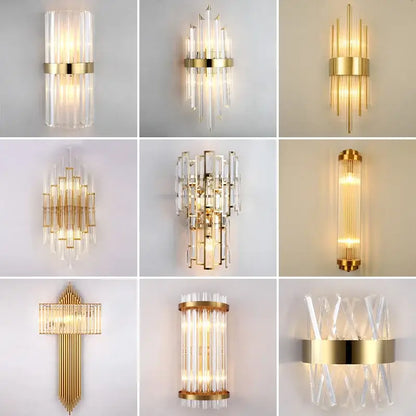 Modern gold and clear glass led wall lamps with a sleek design for elegant bedroom lighting wall lamps