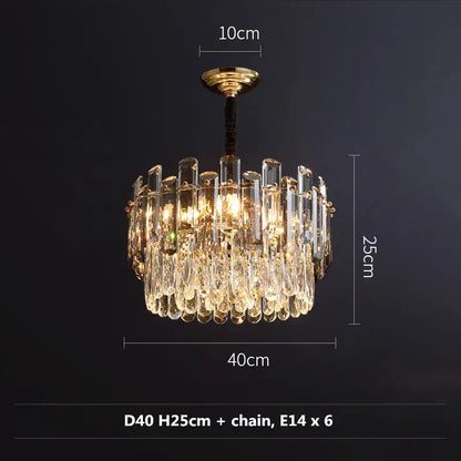 Modern gold and gray clear crystal pendant lamp with crystal k9 led prisms and six e14 bulbs for luxury living rooms