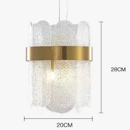 Modern gold and gray glass wall lamp featuring a textured clear glass body and polished gold metal band for living rooms