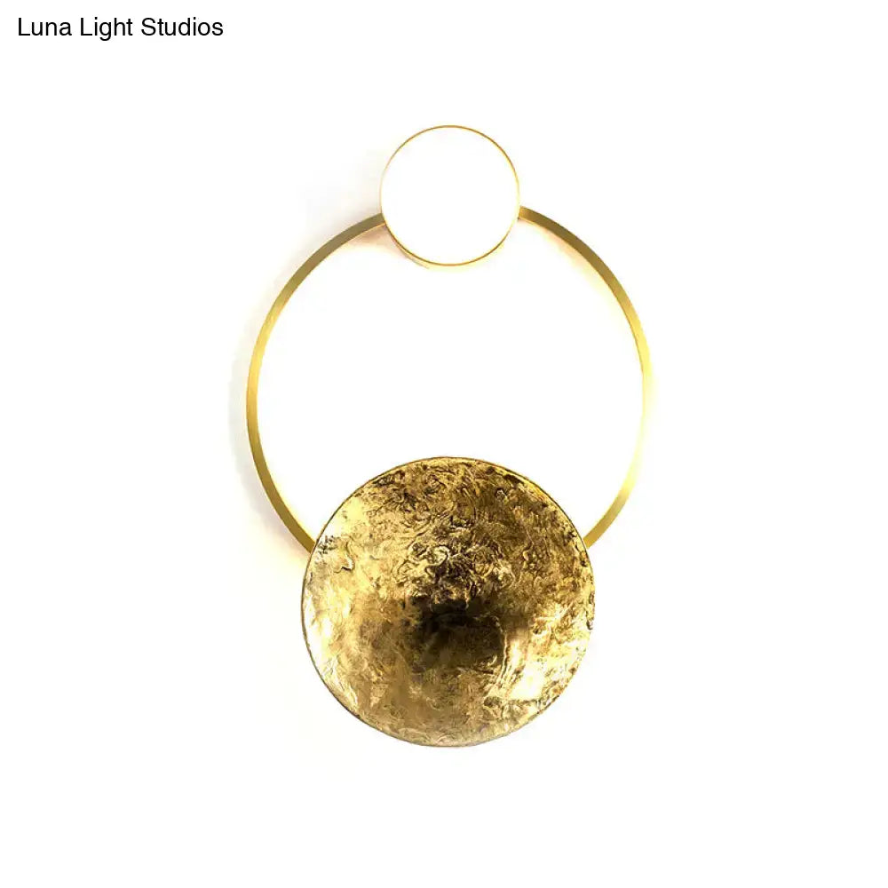 Modern gold and green orbit wall sconce bedroom wall lamp with a gold-toned minimalist hoop earring pendant design