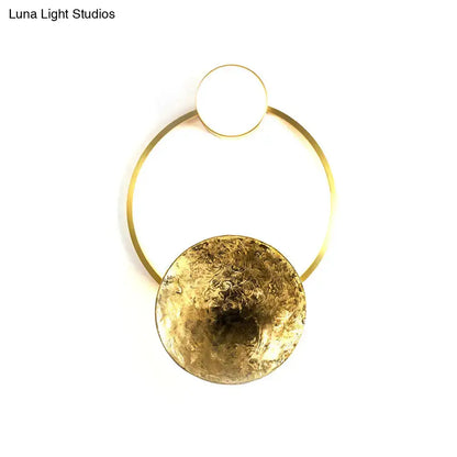 Modern gold and green orbit wall sconce bedroom wall lamp with a gold-toned minimalist hoop earring pendant design