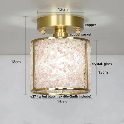 A modern ceiling light with brass copper canopy led frame and translucent pink crystal shade for bedroom decorbites copper canopy