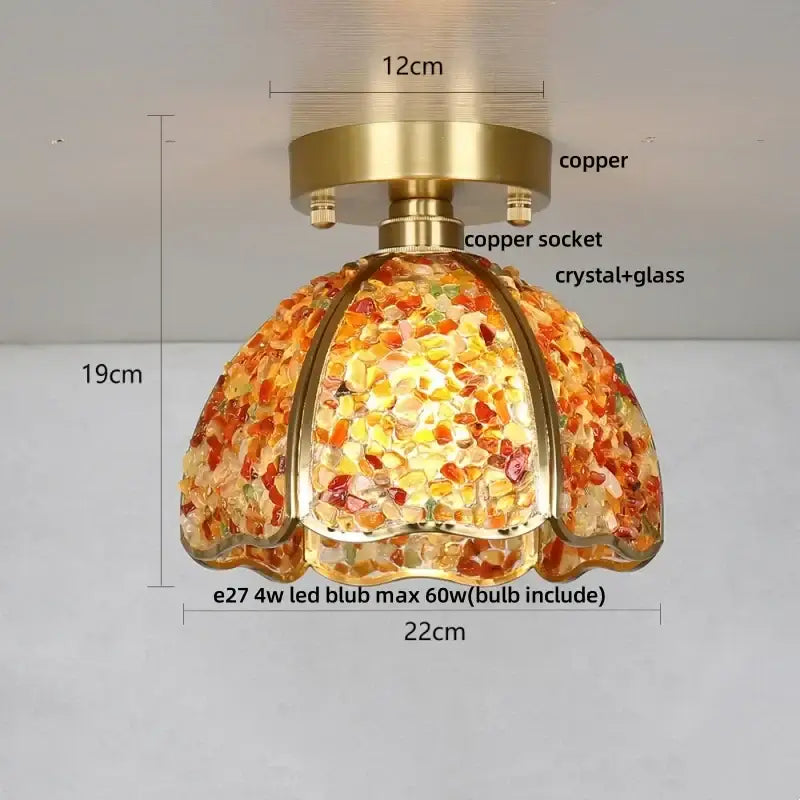 Modern gold and pale green glass mosaic ceiling light with copper canopy led and decorbites copper canopy features ornate crystal shade