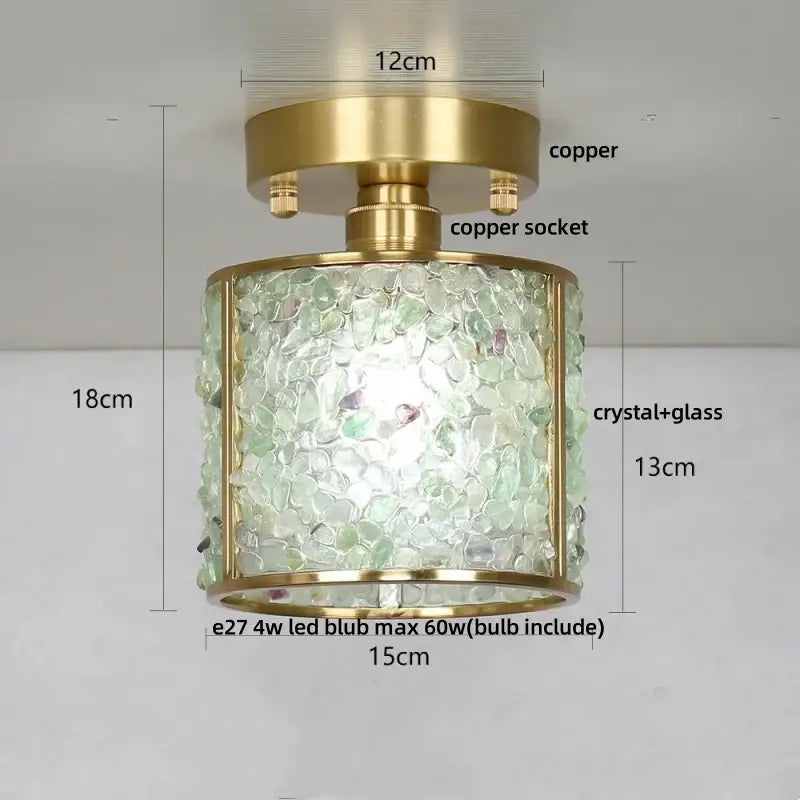 Modern gold and pale green glass mosaic ceiling light with decorbites copper canopy led and translucent crystal-glass shade