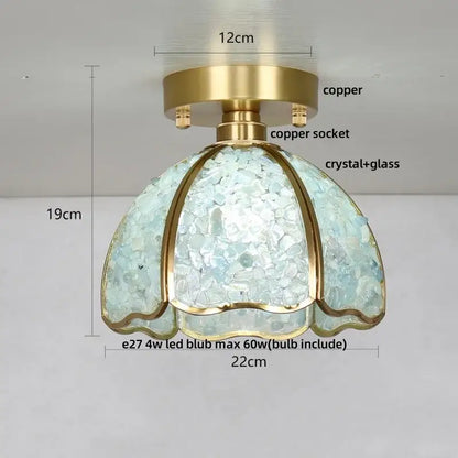 Modern gold and pink column glass crystal ceiling light with a copper base and blue translucent dome shade for decorbites column glass