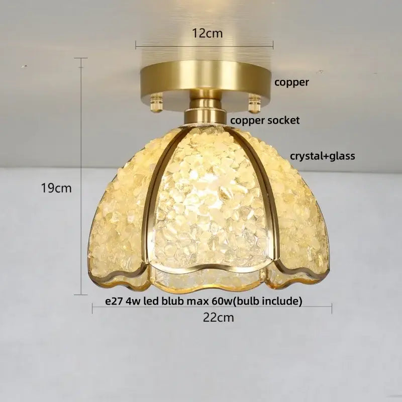Modern gold and pink bedroom ceiling light with gold-toned copper and textured amber decorbites column glass crystal shade