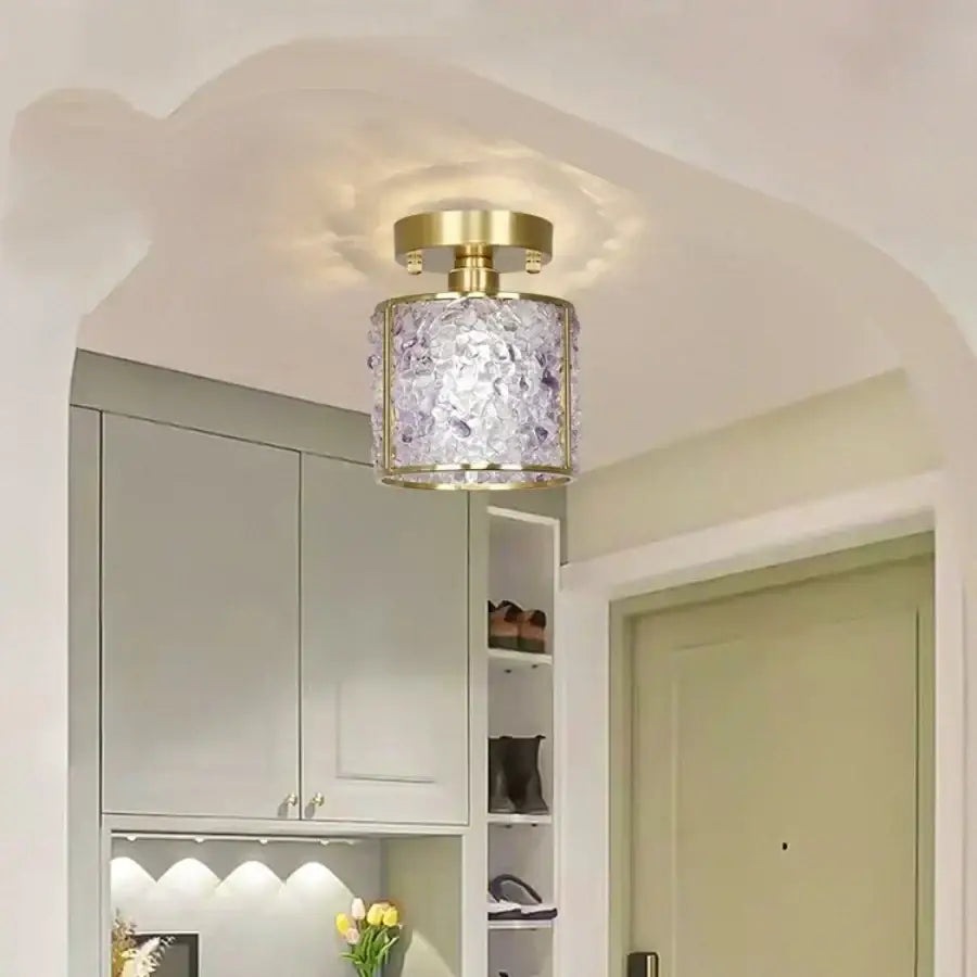 Modern gold and pink column glass crystal ceiling light with a cylindrical crystal-encrusted shade for bedroom decorbites column glass