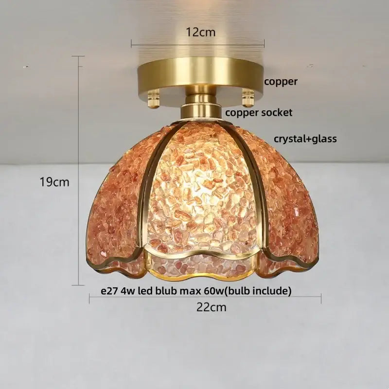 Modern gold and pink column glass crystal ceiling light with warm amber pendant and brass copper finish for bedroom decorbites column glass