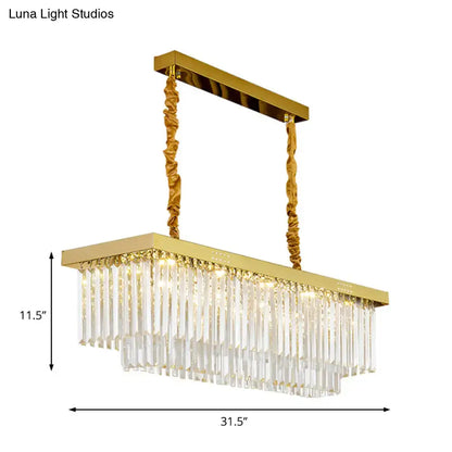Modern gold and smoke gray crystal chandelier with cascading prisms and e12 e14 bulb base for kitchen island lighting