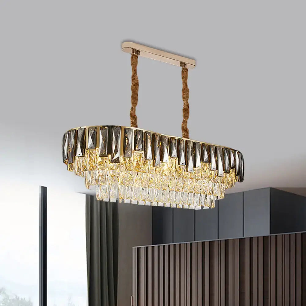 Decorbites™ 10-bulb gold-toned oval chandelier with smoke grey crystal tiers and twisted rope-like hanging chains