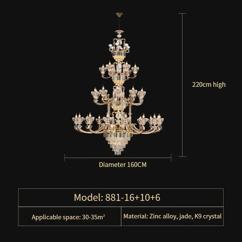 Modern gold and teal crystal candle chandelier with a zinc alloy frame, jade accents, and k9 crystal from decorbites crystal candle