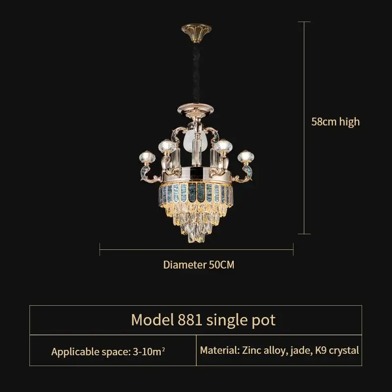 Elegant gold and teal decorbites crystal candle chandelier with cascading k9 crystals and jade accents for living room decor