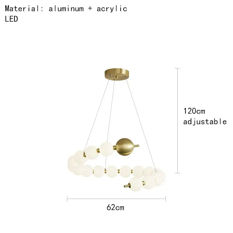 Modern gold and white acrylic led chandelier with frosted spheres and aluminum accents, adjustable to 120cm decorbites acrylic led