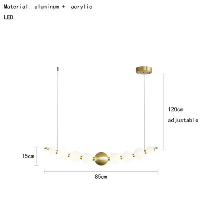 Modern gold and white acrylic led chandelier with gold-toned pendant and frosted globe lights by decorbites acrylic led