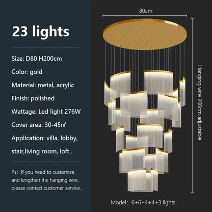 Modern gold and white decorbites acrylic led chandelier with tiered acrylic panels and polished metal accents for living room