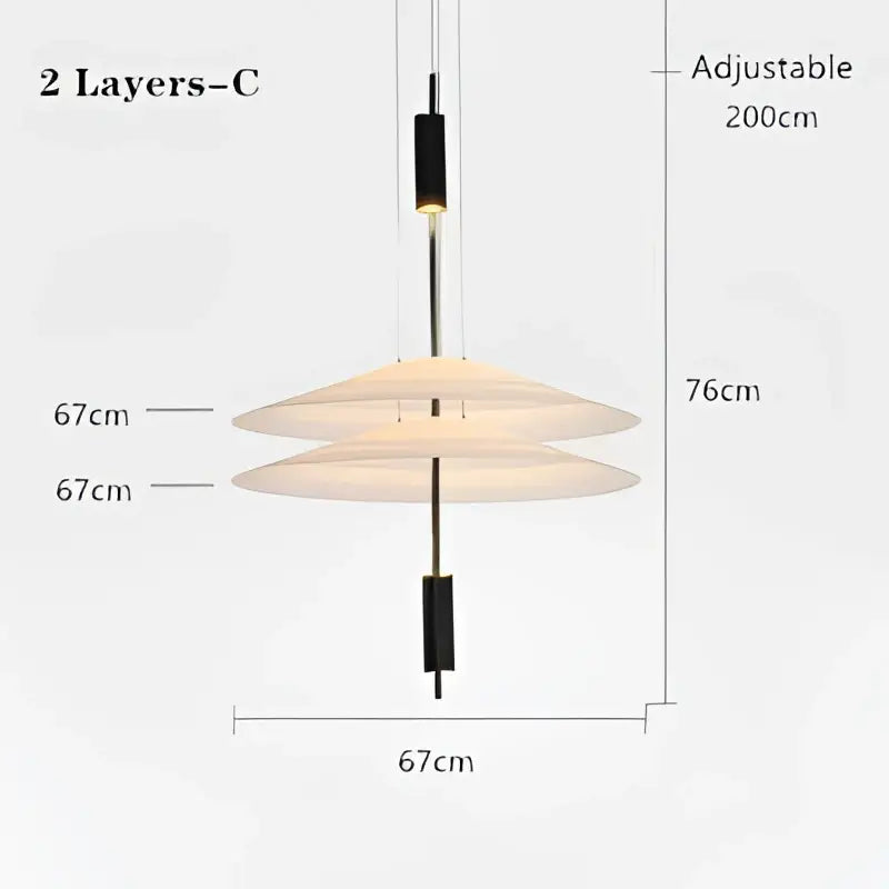 Modern gold and white designer saucer ufo pendant light with frosted glass shades and black metal accents for living room decor