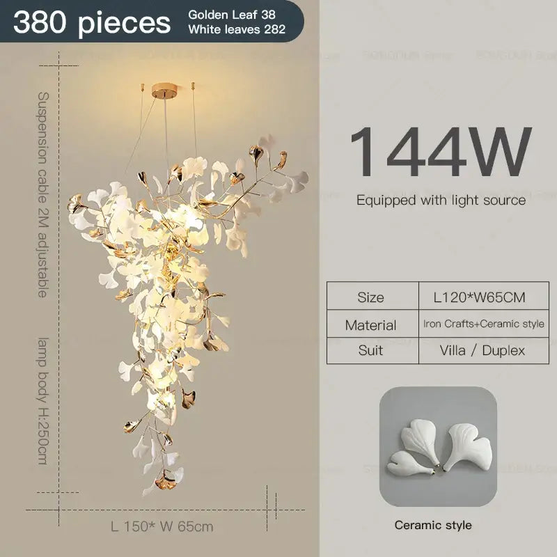 Elegant white and gold gingko leaf ceramic chandelier with modern cascading design for living room decorbites gingko leaf